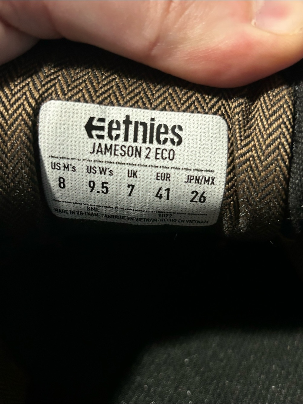 Etnies Skate Shoe with Black Insole and Brown Upper Accents